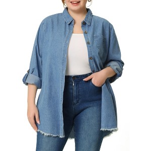 Agnes Orinda Women's Plus Size Lightweight Button Down Denim Long Sleeve Jackets - 1 of 4