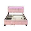 Queen Size Upholstered Platform Bed with LED Light, Twin XL Size Trundle and 2 Drawers, Beige/Dark Gray/Pink-ModernLuxe - 4 of 4
