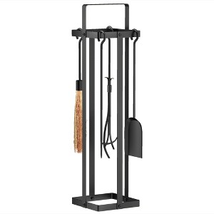 Outsunny 5 Piece Fireplace Tools Set, Metal Fireplace Accessories Set with Brush, Poker, Shovel, Tongs and Stand for Indoor or Outdoor Chimney - 1 of 4