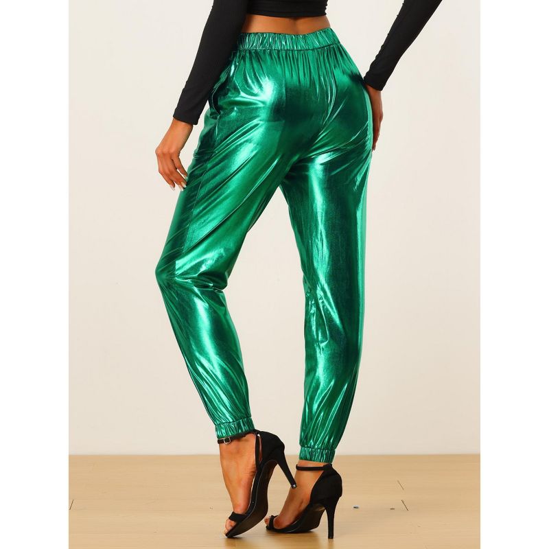 Allegra K Women's Metallic Shiny Sparkle Elastic Waist Pants, 4 of 7
