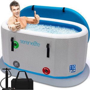 SereneLife Inflatable Cold Plunge Tub - 150 Gallon, Insulated Ice Bath Therapy Pod with Lid, Hand Pump, Storage Bag, and EVA Floor Mat (Blue) - 1 of 4