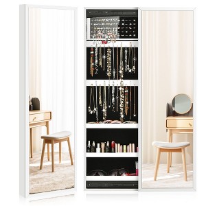 Costway Wall Mounted Jewelry Cabinet Armoire Full-Length Mirror Slide Door Box White\Brown - 1 of 4