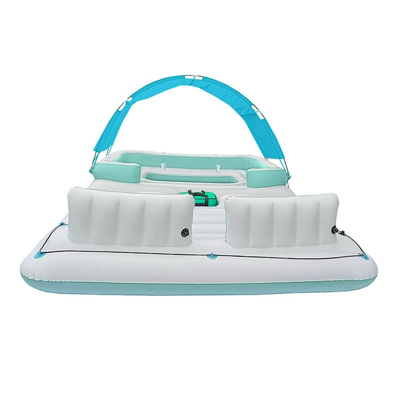 Comfy Floats 91464VM 13 Foot Misting Party Platform Inflatable Summer Float for Pool, Lake, River Fits 6 People, White/Aqua Blue, 4 of 7
