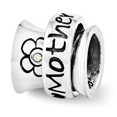 Black Bow Jewelry Sterling Silver with White Crystals Mother Spinner Bead Charm