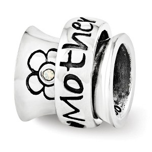 Black Bow Jewelry Sterling Silver with White Crystals Mother Spinner Bead Charm - 1 of 3