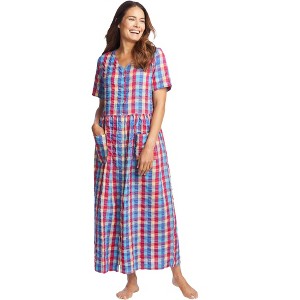 Only Necessities Women's Plus Size Long Seersucker Lounger - 1 of 4