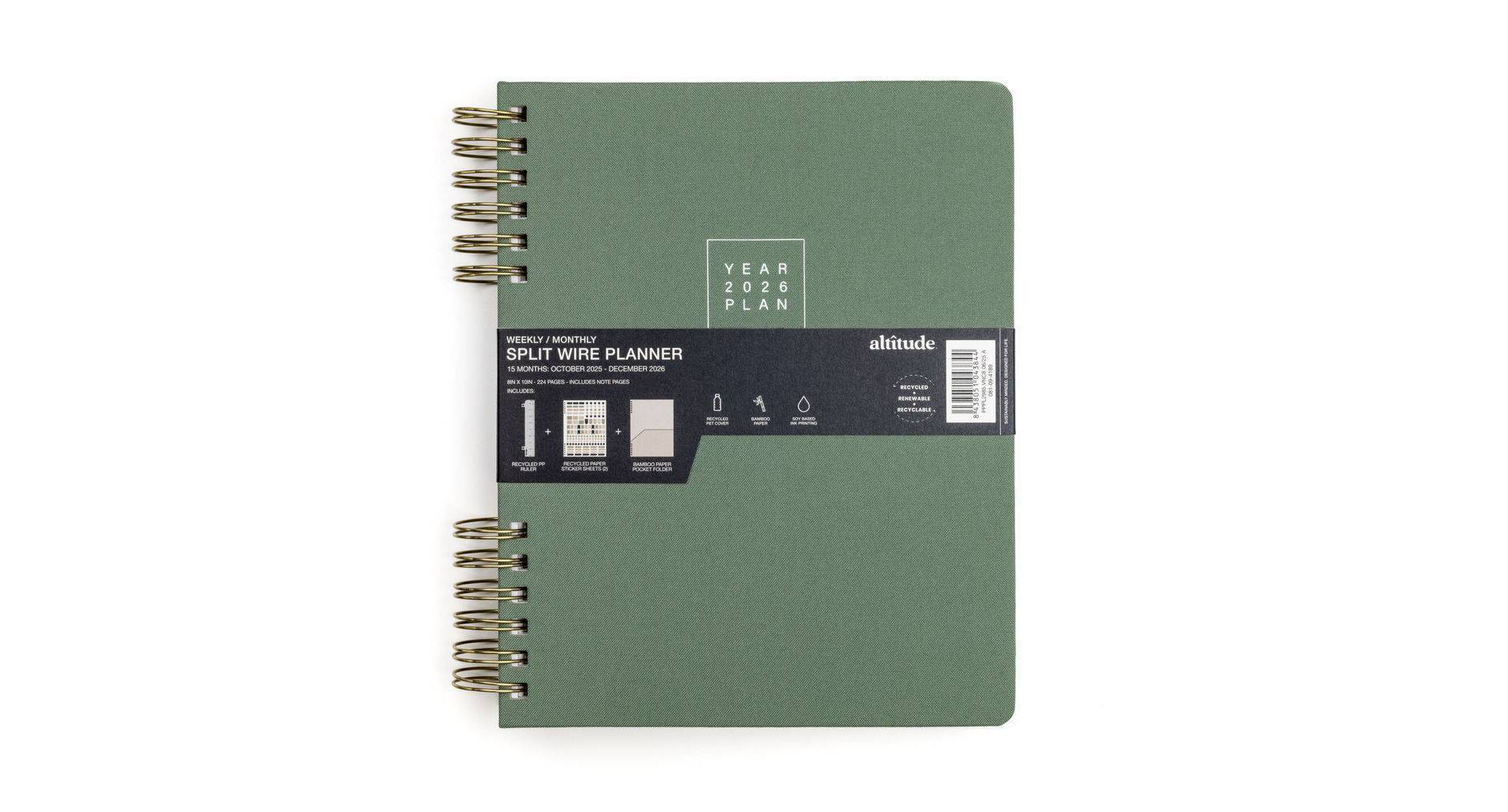 Altitude 2025-2026 15 Months Planner 8"x10" Monthly/Weekly Dark Sage