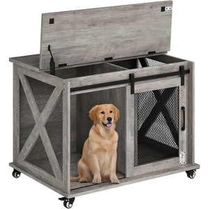 37" Dog Crate Furniture End Table with Flip-Top Lid & Movable Divider,Furniture Style Wooden Dog Kennel - 1 of 4