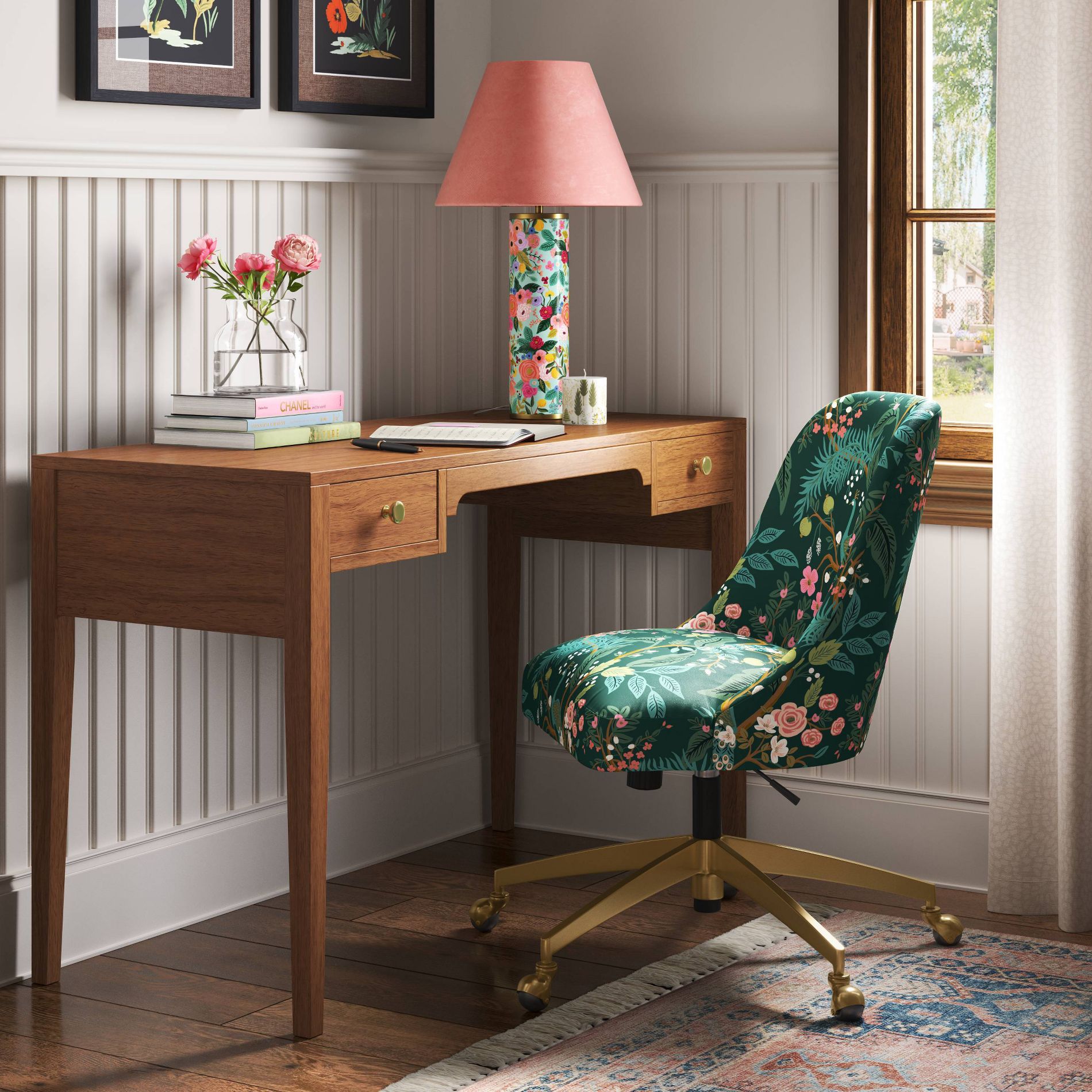 Rifle Paper Co. x Target Decorative Lamp Base with Velvet Lampshade Garden Party: Table Lamp, Pink Linen Shade, UL Listed