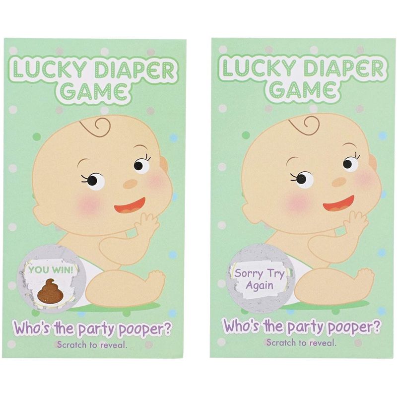 60-Count Baby Shower Games, Scratch Off Game Cards, Lucky Diaper Lottery Raffle Party Supplies for Boys or Girls, Green, 2 of 5