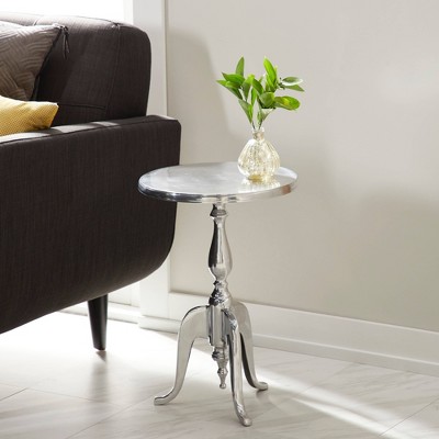Elegant Silver Round Metal Pedestal Accent Table - 15" x 22"