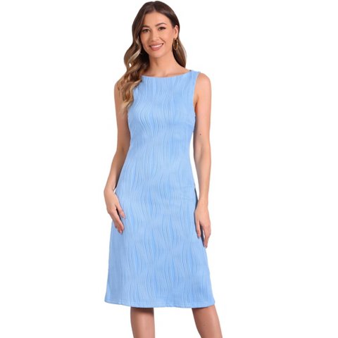 Женские платья INSPIRE CHIC Women's Sleeveless Boat Neck Knit Textured Elegant Office Sheath Midi Dress X-Small Light Blue