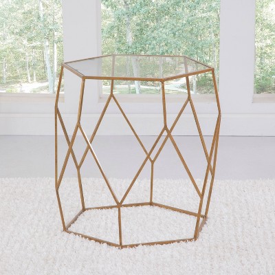 Roxy Hexagonal End Table Glass Gold - Steve Silver Co.