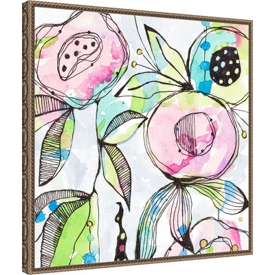 Beaded Bronze Framed Abstract Floral Canvas Art