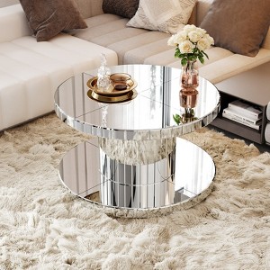 Bella Depot Luxury Sliver Mirror Coffee Table with Fluted Tempered Glass, Modern Sofa Side Table - 1 of 4