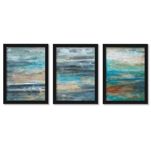 (set Of 3) Sunset Splash By Lila Bramma Black Framed Triptych Wall Art ...
