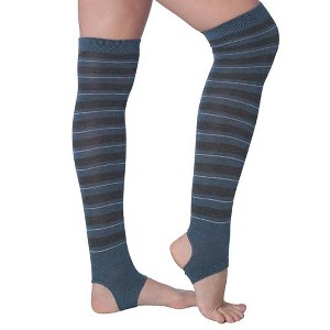 Women Stirrup Socks Over the Knee - Denim Striped Color Pattern, Toeless Workout Stockings - 1 of 1
