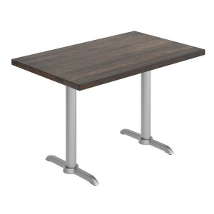 Flash Furniture Bennett Rectangular Solid Wood Commercial Indoor Tabletop with Dual 22" x 22" Dining Height Rust-Resistant Cast Iron T-Bases - 1 of 4