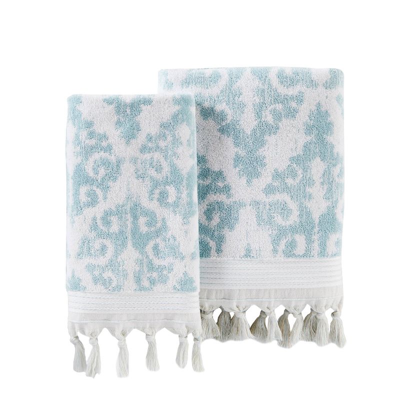 2pc Mirage Fringe Hand Towel Set Aqua - SKL Home, 4 of 5