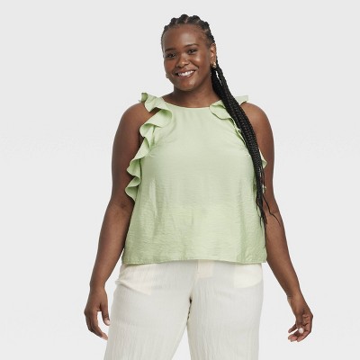 Women's Ruffle Tank Top - A New Day™ Green 4X