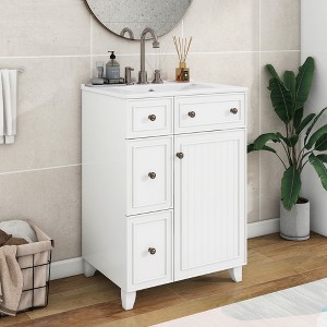 JUJABU 24-Inch Modern Bathroom Vanity Cabinet with Ceramic Sink, 2 Drawers and 1 Door - 1 of 4