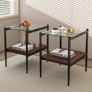 KTMBDW 2-Tier Side Tables Set of 2, End Tables with Transparent Tempered Glass, Nightstands with Storage Shelves for Living Room, Bedroom, Black - 1 of 4