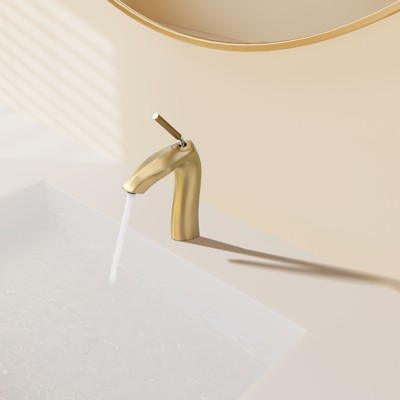 DOMETOUR Brushed Gold Single Handle Lavatory Basin Sink Faucet