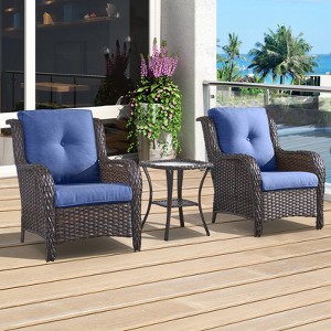 POCASSY 3 Piece Patio Furniture Set, All Weather Wicker Accent Lounge Club Patio Chairs with Side Table for Porch Balcony - 1 of 4