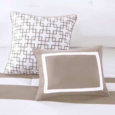 Taupe Full Microfiber 8-Piece Bedding Set with Decorative Pillows