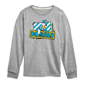 Boys' - Disney - Leaning Donald Duck With Nametag Long Sleeve Graphic T-Shirt - 1 of 4