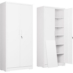 GALAXHERO 71'' Lockable Metal Storage Cabinet with 2 Doors and 5 Adjustable Shelves, Heavy-Duty Steel Organizer for Garage, Office, Home, or Gym - 1 of 2