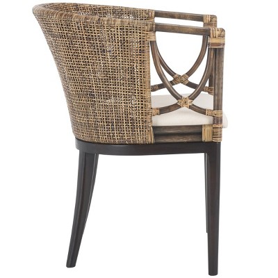 Transitional Buenos Aires Inspired Rattan Barrel Armchair, Brown/White