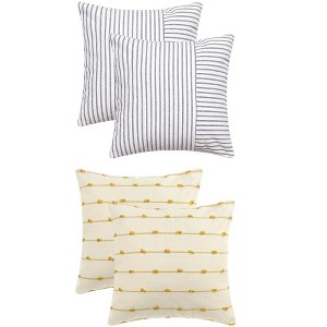 REGALWOVEN 4 Pcs Modern Farmhouse Decorative Striped Throw Pillow Covers Square 18" x 18" - 1 of 4