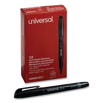 Universal Pen Style Permanent Markers, Fine Point,12 ct - Black