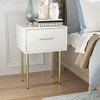 JIONJOY Contemporary White Nightstand with Raised Diamond Design, Gold Metal Legs & Spacious Drawer - 2 of 4