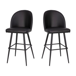 Emma and Oliver Modern Upholstered Dining Stools with Contoured Backs & Powder Coated Steel Legs with Floor Glides - Set of 2 - 1 of 4