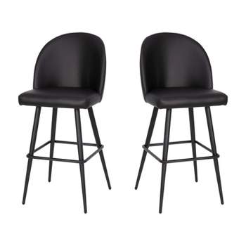 Emma and Oliver Modern Upholstered Dining Stools with Contoured Backs & Powder Coated Steel Legs with Floor Glides - Set of 2