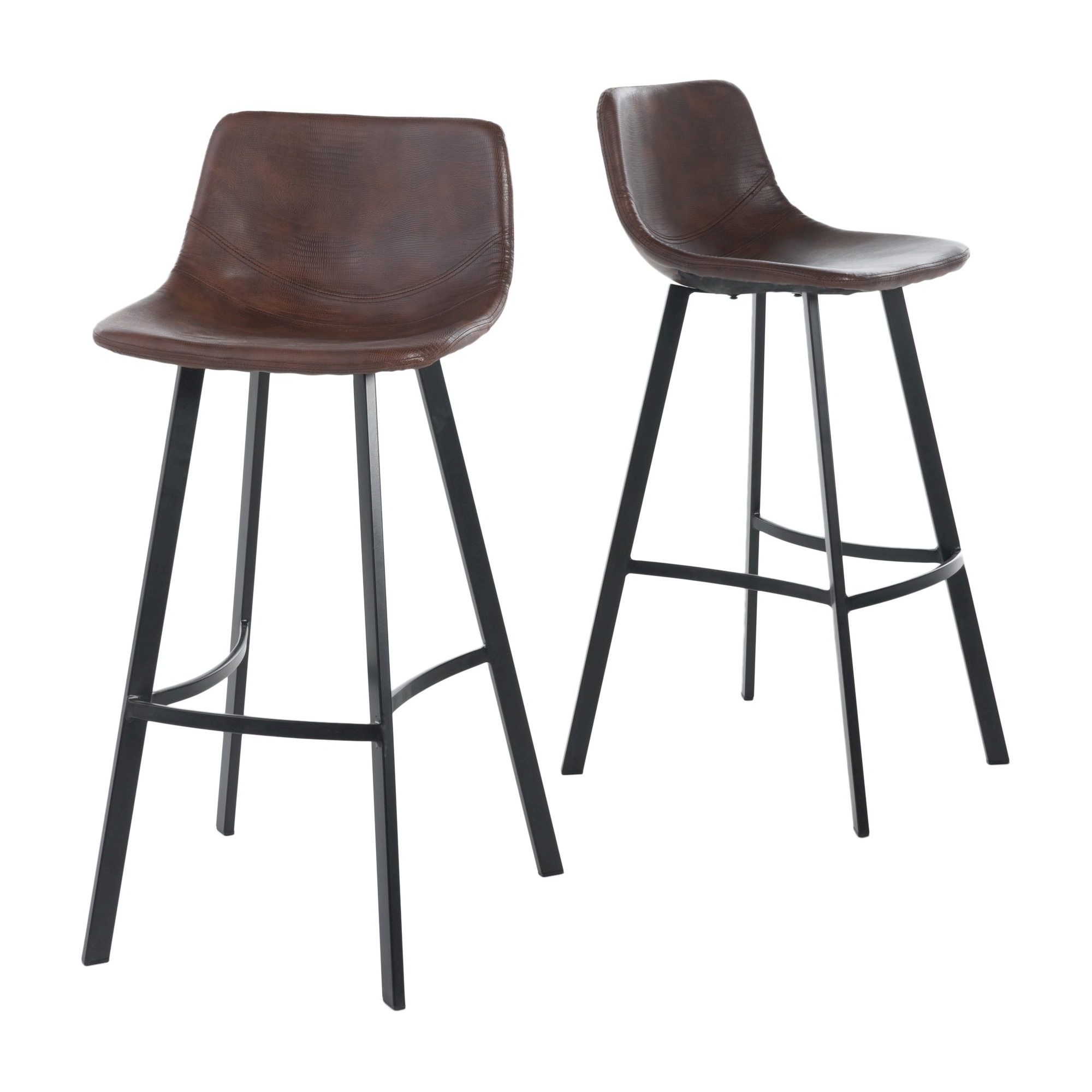 Set of 2 30" Dax Faux Leather Barstool Brown - Christopher Knight Home: Modern Low Back, Steel Frame
