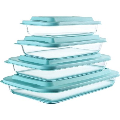 8-Piece Deep Glass Baking Dish Set with Plastic lids,Rectangular Glass Bakeware Set with Leftovers, Cooking, Kitchen