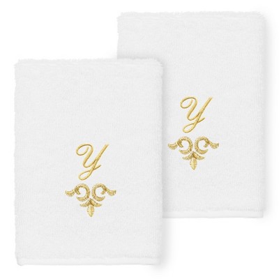 Linum Home Textiles 100% Turkish Cotton MONICA Gold Thread 2PC Embellished Washcloth Set