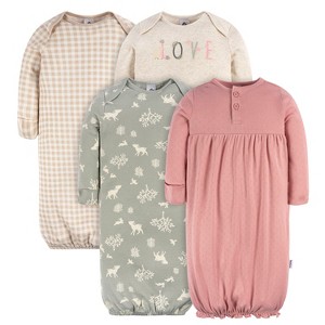 Gerber Baby Girls' Gowns with Mitten Cuffs, 4-Pack - 1 of 4