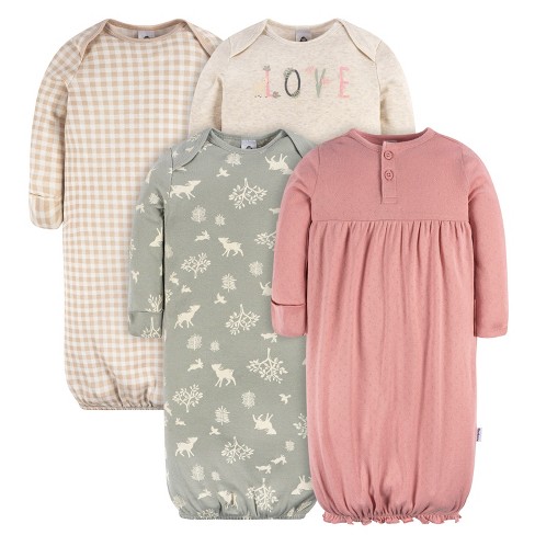 Gerber Baby Girls Gowns With Mitten Cuffs 4 pack Woodland Love 0 3 Months Target