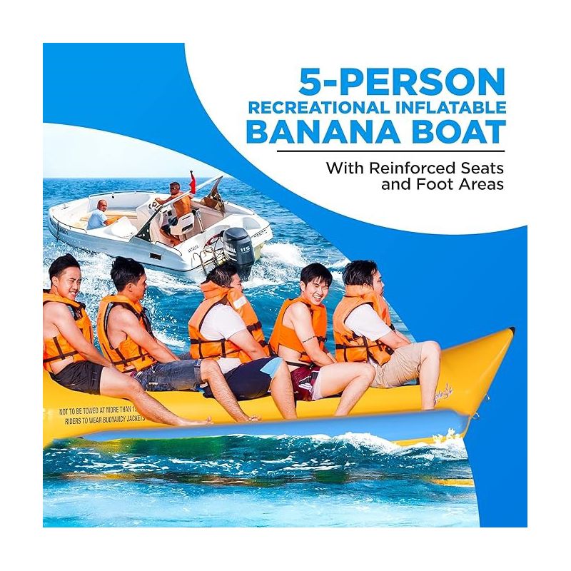 SereneLife Person Inflatable Banana Boat, Includes Storage Bag, Foot Pump, and Repair Kit, Tough and Thick, Reinforced Seats and Foot Areas, 5 of 8