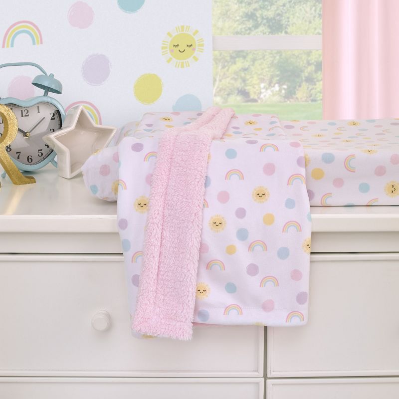 NoJo Happy Days Pink, Yellow and Blue Rainbows, Sun and Polka-Dot Super Soft Cuddly Plush Baby Blanket, 3 of 5