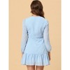 Allegra K Women’s Ruffle Hem Bow Tie V Neck Long Sleeve Swiss Dots Mini Dress - 4 of 4