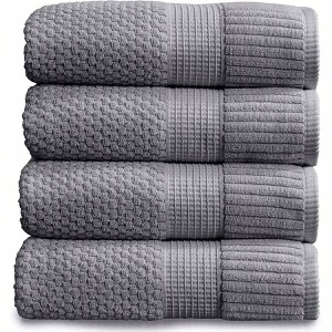 100 Cotton Bath Towel 4 Pack, Super Soft, Quick - Dry, 30x52, Charcoal Grey - 1 of 4