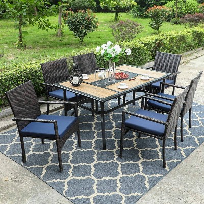 60"x37" Patio Dining Set with Rectangular Table & 6 PE Rattan Chairs - Captiva Designs