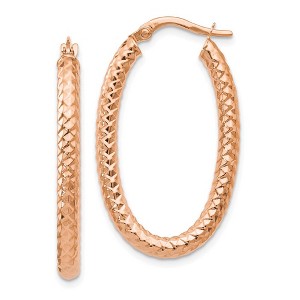 Black Bow Jewelry 3mm Crisscross Oval Hoop Earrings in 14k Rose Gold, 32mm (1 1/4 Inch) - 1 of 4