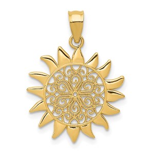 Black Bow Jewelry 14k Yellow Gold 17mm Filigree Sun Pendant - 1 of 4