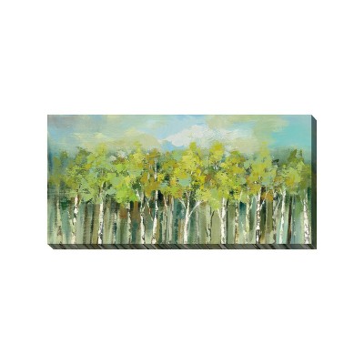 Cottage Garden West of The Wind Timberline Green, Blue, White 48 x 24 Inch Waterproof Gallery Wrapped Canvas, Outdoor Garden, Yard, Patio All Weather